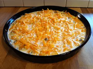 cheeseburger pie ready for the oven