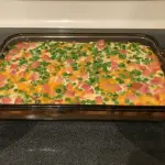 shredded potato casserole with ham cheese peas