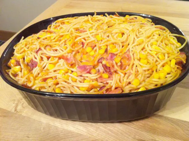 corn cheese spaghetti casserole