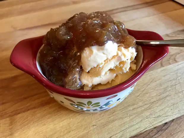 Rhubarb Sauce Over Ice Cream